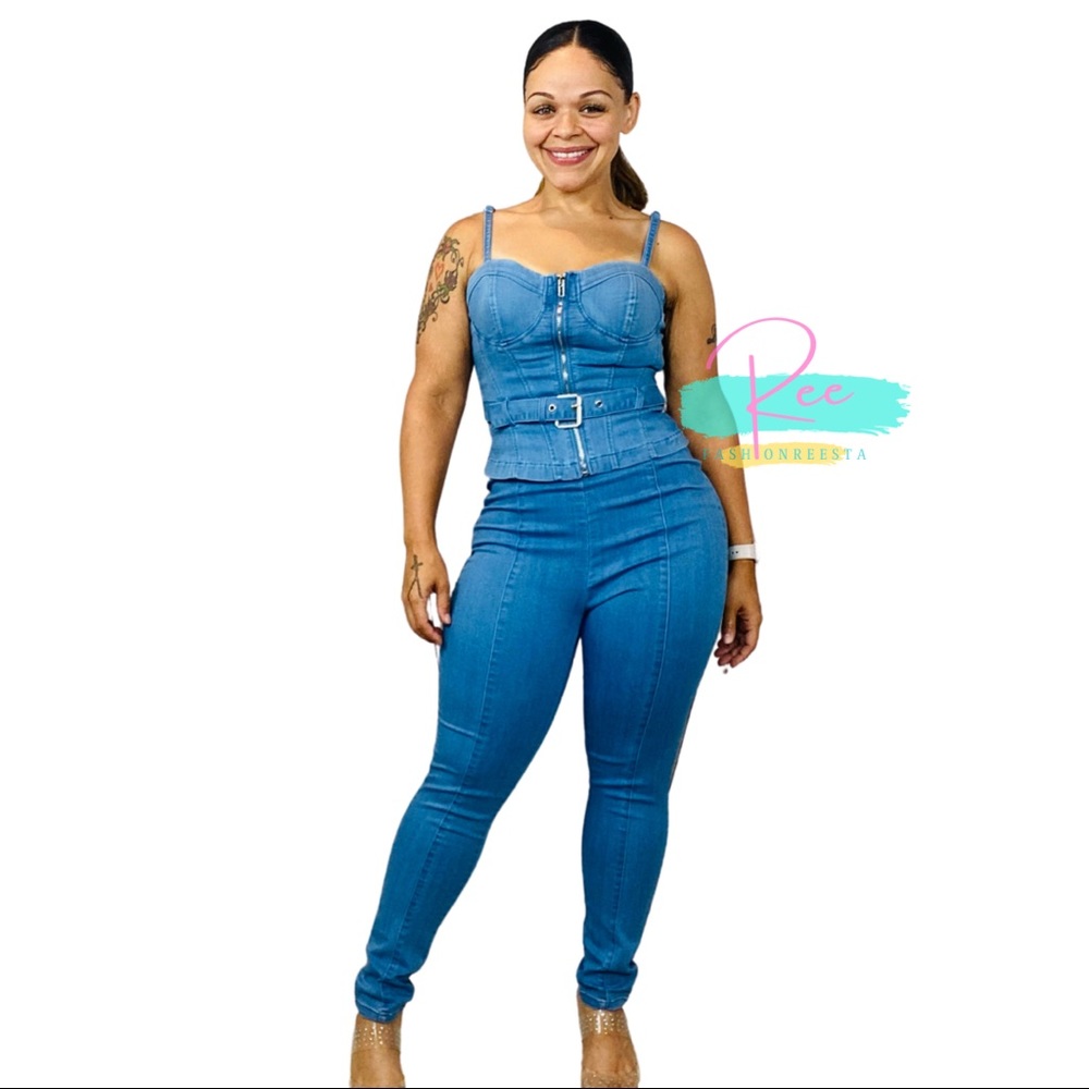 Mz. Bae 2 Piece Denim Set: Small-Large